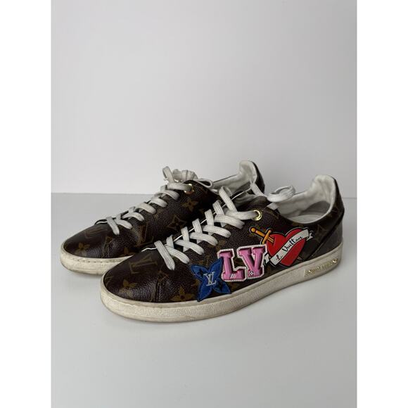 Calfskin Monogram LV Black Heart Sneakers Size 38 - Picture 1 of 9